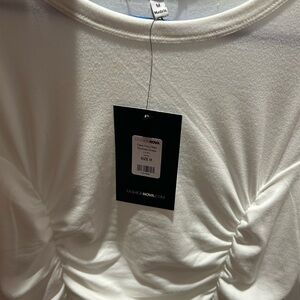 Fashion Nova Cream Ruched Long Sleeve Dress